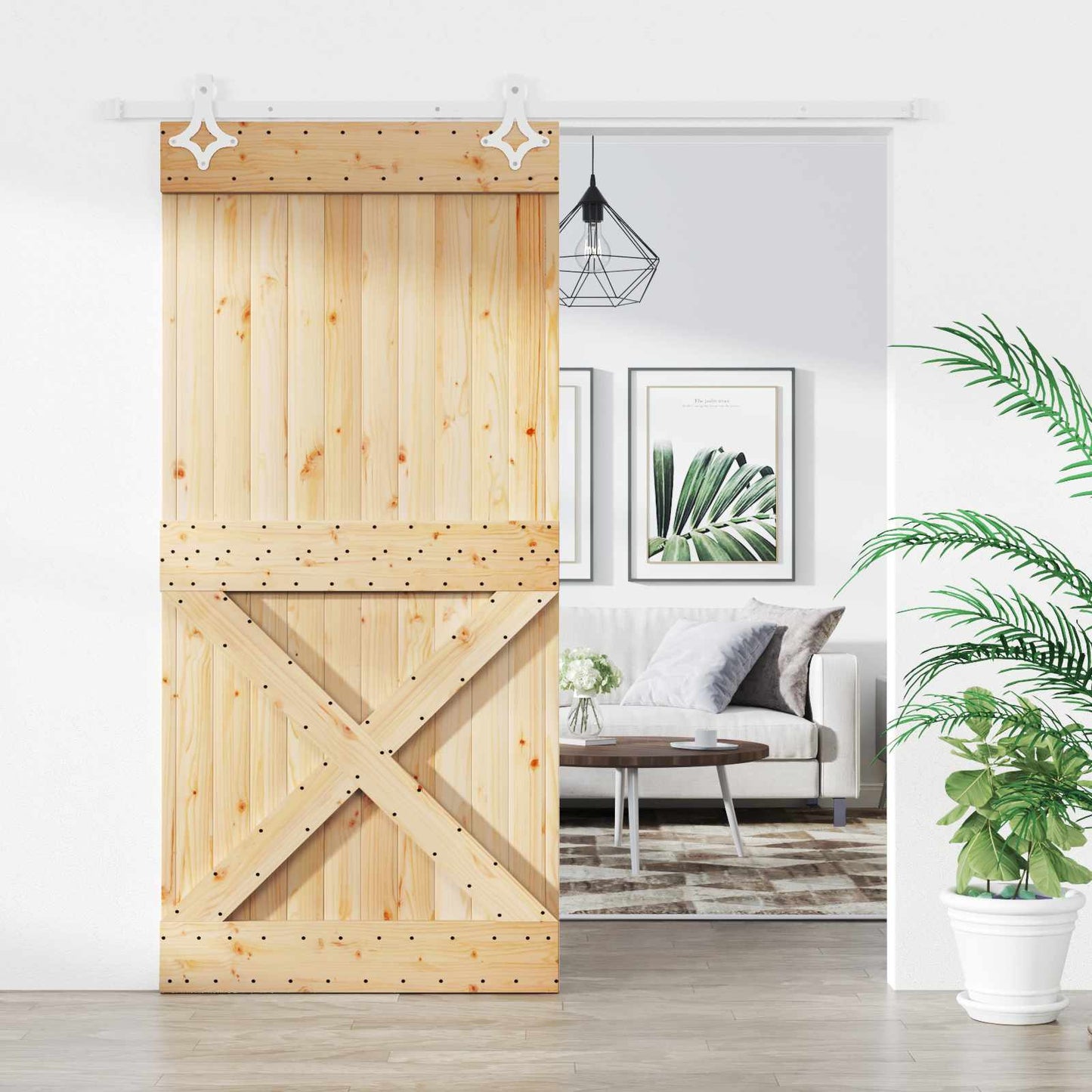 vidaXL Συρόμενη Πόρτα Φυσικό και Λευκό 100 x 210 cm
