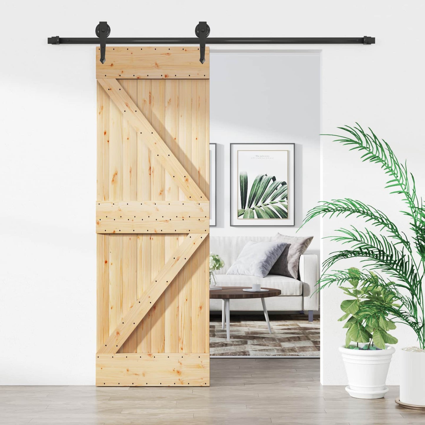 vidaXL Συρόμενη Πόρτα 70 x 210 cm Συμπαγές Ξύλο Πεύκου (Ακατέργαστο)