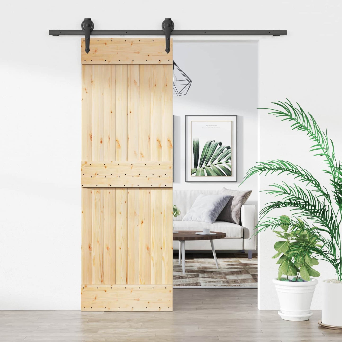 vidaXL Συρόμενη Πόρτα 70 x 210 cm Συμπαγές Ξύλο Πεύκου (Ακατέργαστο)