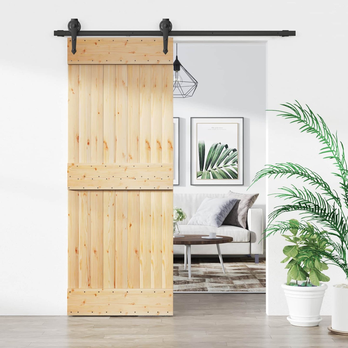 vidaXL Συρόμενη Πόρτα 80 x 210 cm Συμπαγές Ξύλο Πεύκου (Ακατέργαστο)