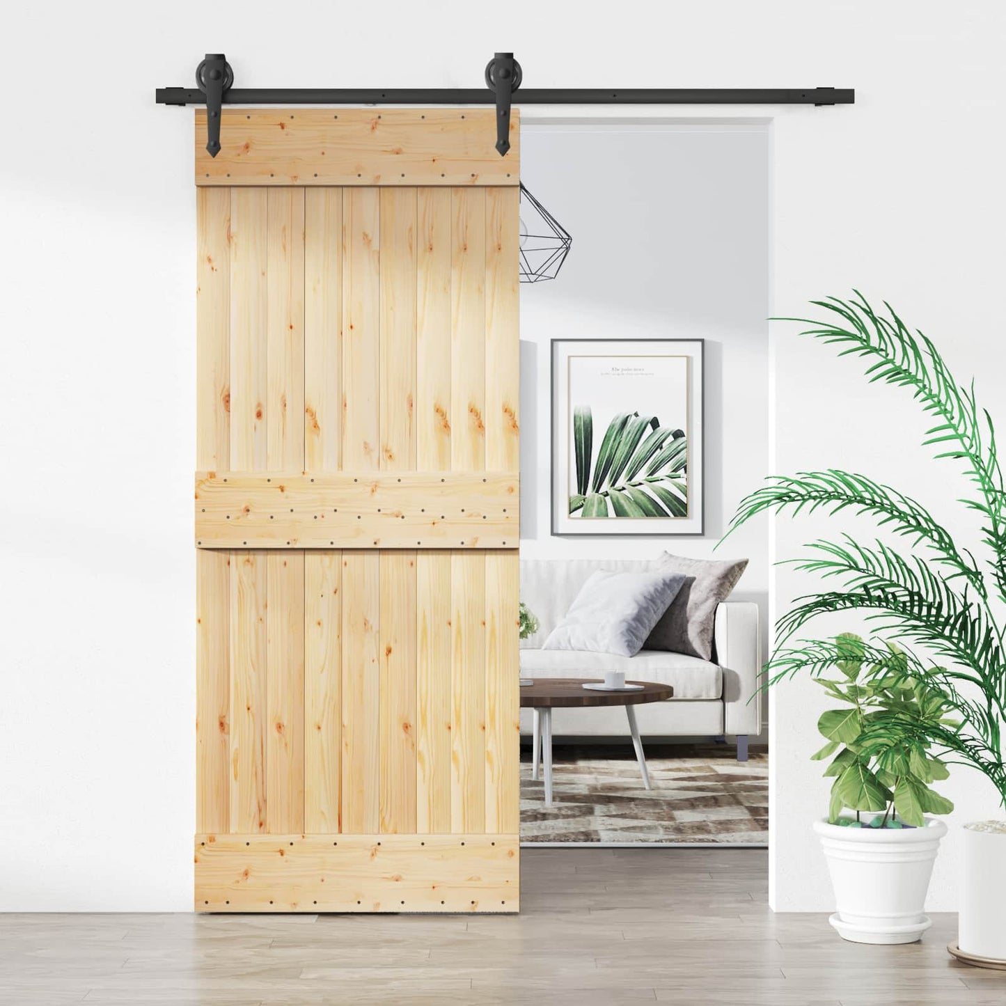 vidaXL Συρόμενη Πόρτα Φυσικό και Μαύρο 85 x 210 cm