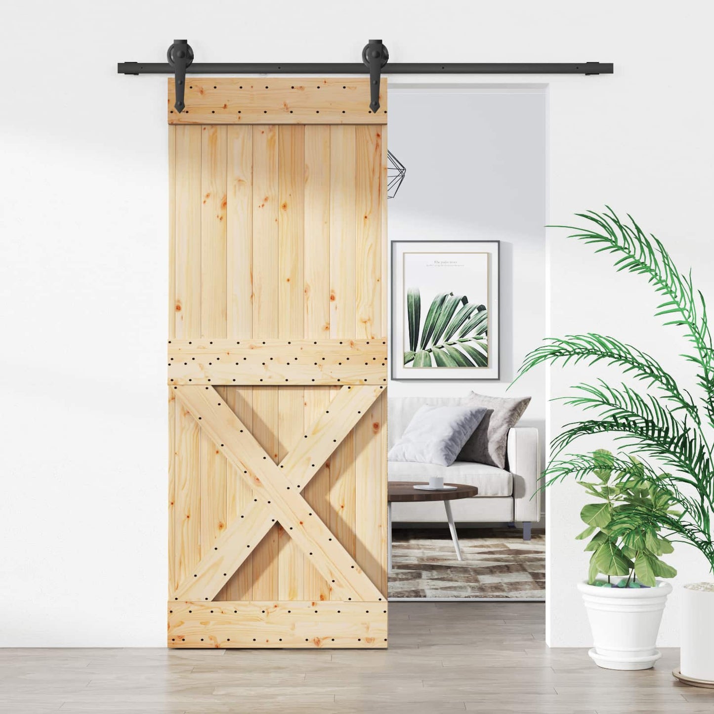 vidaXL Συρόμενη Πόρτα Φυσικό και Μαύρο 80 x 210 cm