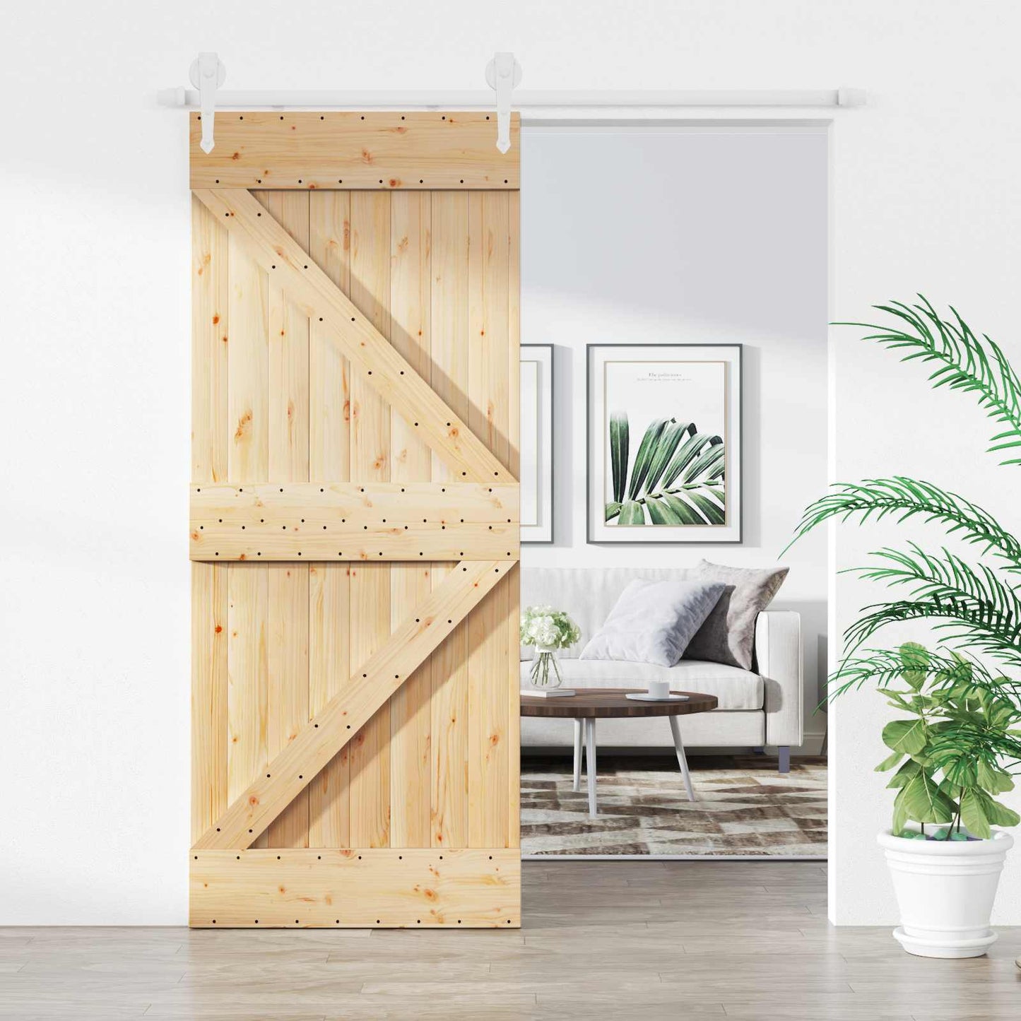 vidaXL Συρόμενη Πόρτα 85 x 210 cm Συμπαγές Ξύλο Πεύκου (Ακατέργαστο)