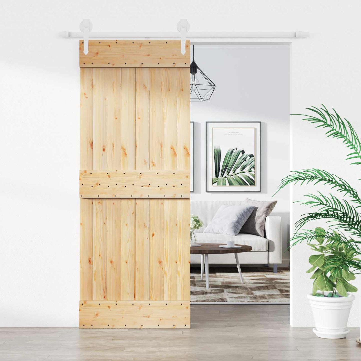 vidaXL Συρόμενη Πόρτα 80 x 210 cm Συμπαγές Ξύλο Πεύκου (Ακατέργαστο)