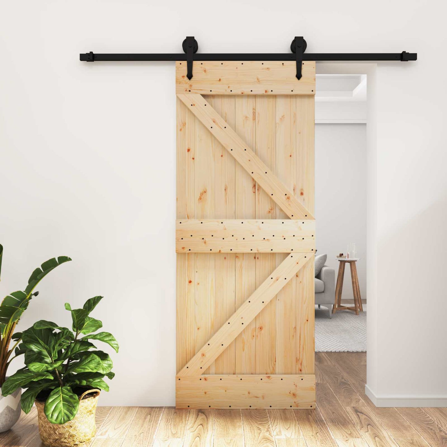 vidaXL Συρόμενη Πόρτα 85 x 210 cm Συμπαγές Ξύλο Πεύκου (Ακατέργαστο)