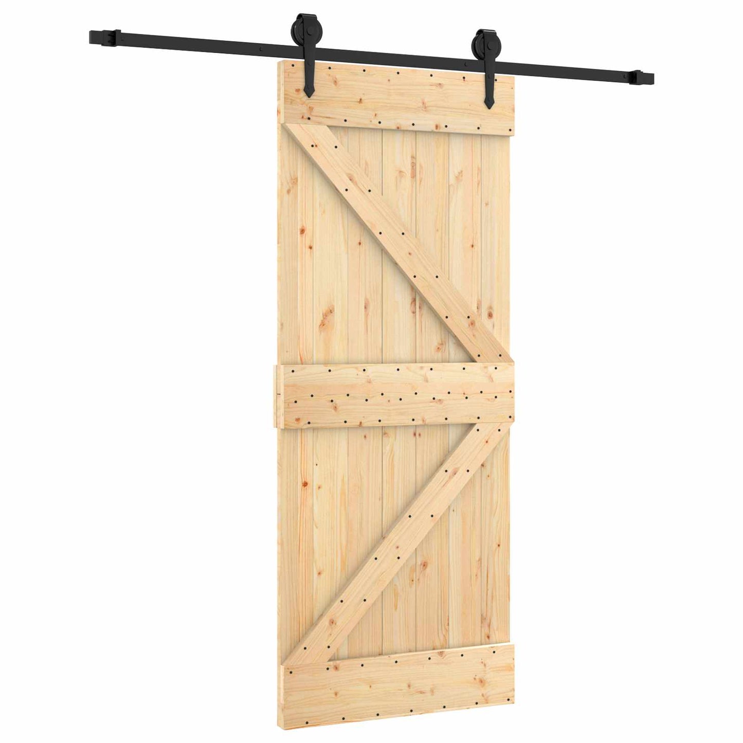 vidaXL Συρόμενη Πόρτα 85 x 210 cm Συμπαγές Ξύλο Πεύκου (Ακατέργαστο)