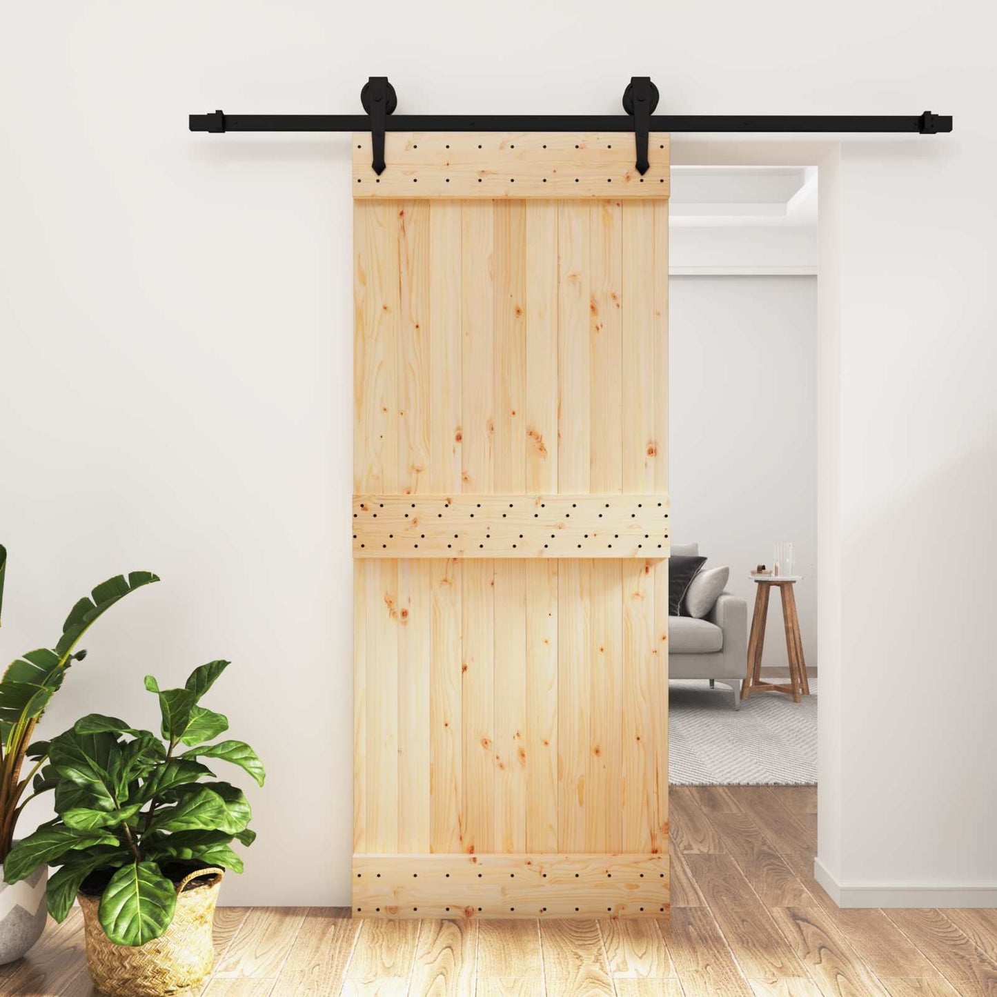 vidaXL Συρόμενη Πόρτα Φυσικό και Μαύρο 85 x 210 cm