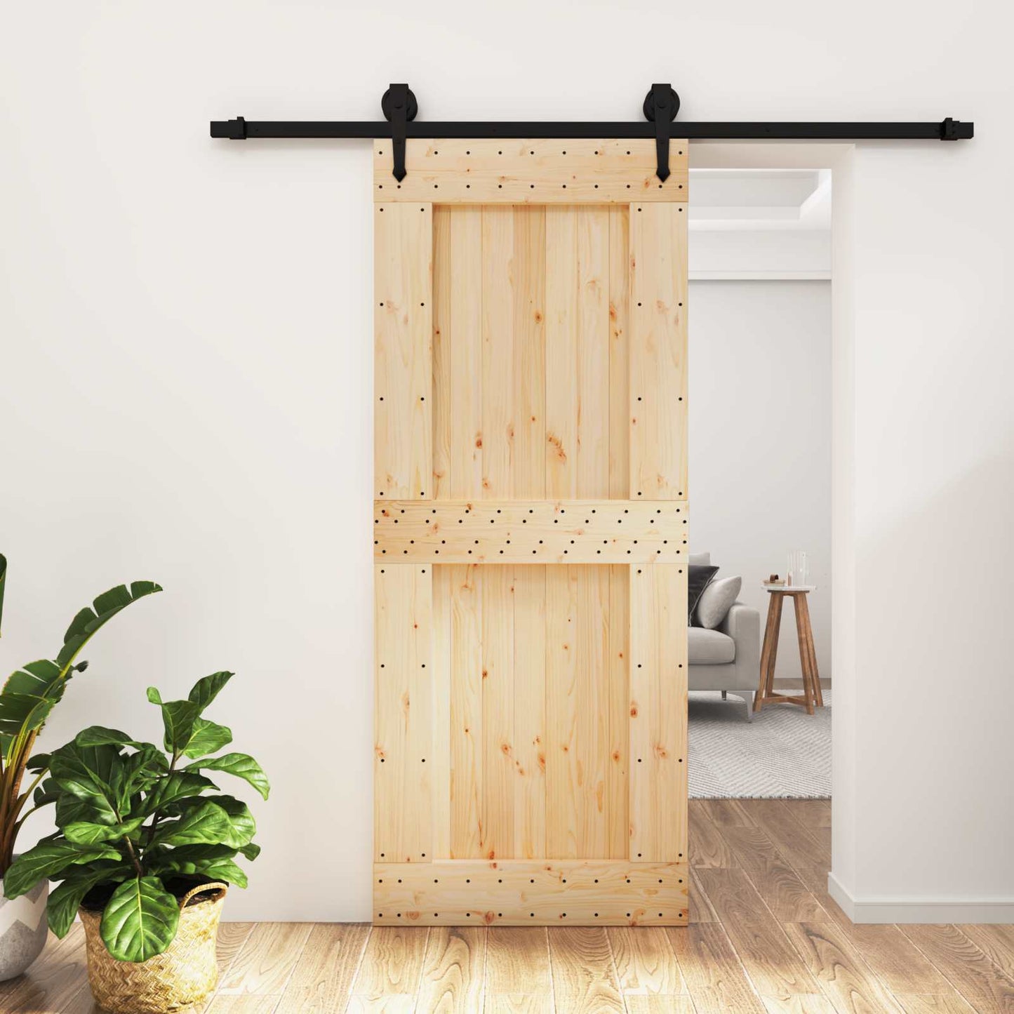 vidaXL Συρόμενη Πόρτα Φυσικό και Μαύρο 85 x 210 cm