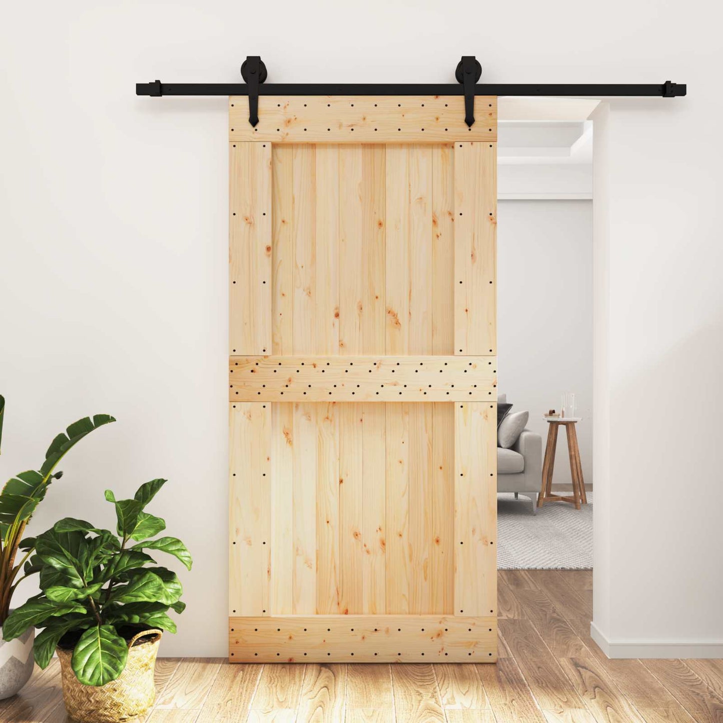 vidaXL Συρόμενη Πόρτα Φυσικό και Μαύρο 100 x 210 cm