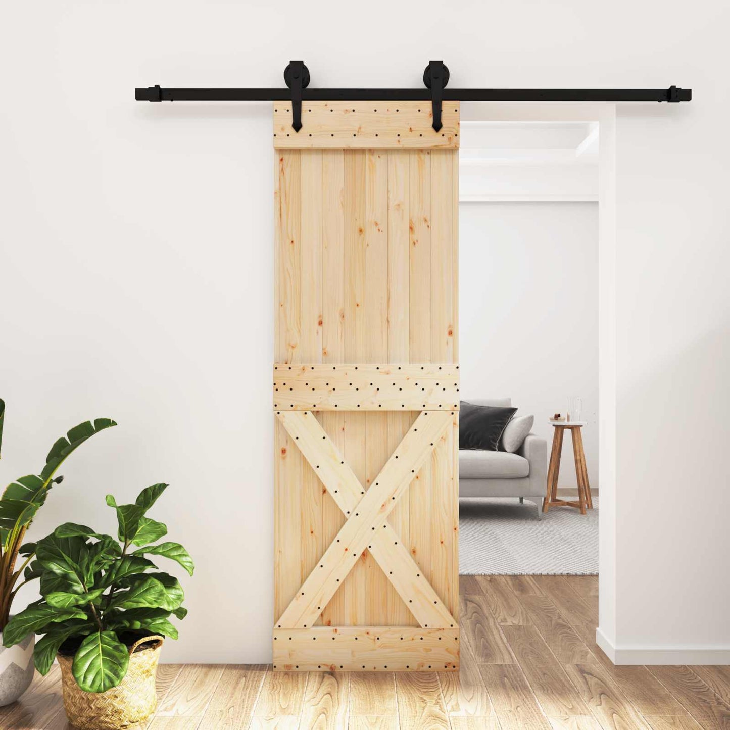 vidaXL Συρόμενη Πόρτα Φυσικό και Μαύρο 70 x 210 cm