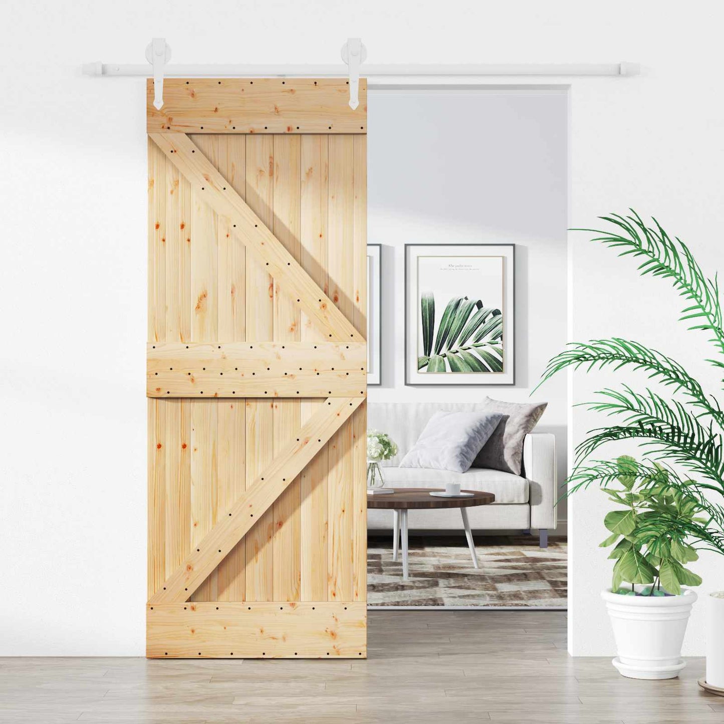 vidaXL Συρόμενη Πόρτα 85 x 210 cm Συμπαγές Ξύλο Πεύκου (Ακατέργαστο)