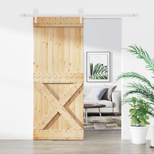 vidaXL Συρόμενη Πόρτα 100 x 210 cm Μασίφ Ξύλο Πεύκου Φυσικό και Λευκό