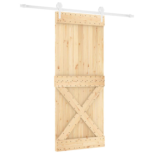 vidaXL Συρόμενη Πόρτα 100 x 210 cm Μασίφ Ξύλο Πεύκου Φυσικό και Λευκό