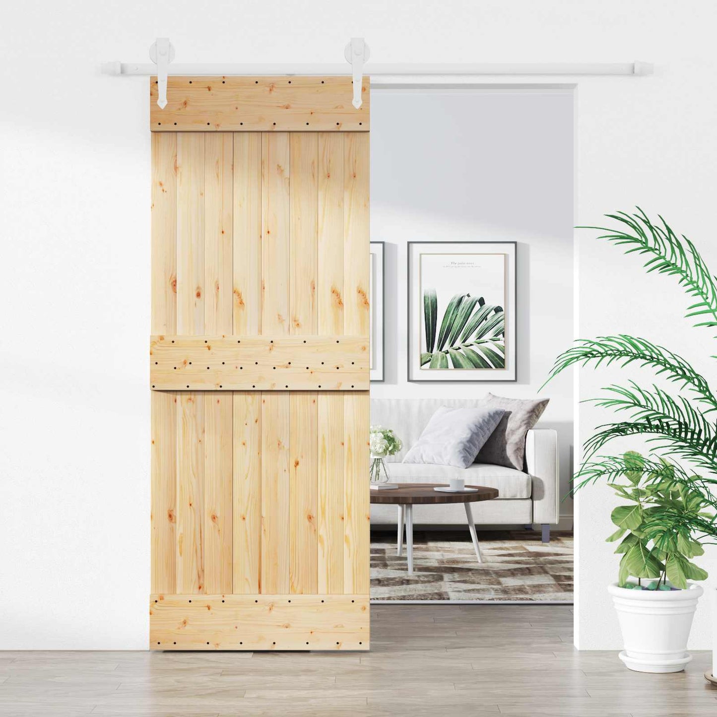 vidaXL Συρόμενη Πόρτα 80 x 210 cm Συμπαγές Ξύλο Πεύκου (Ακατέργαστο)