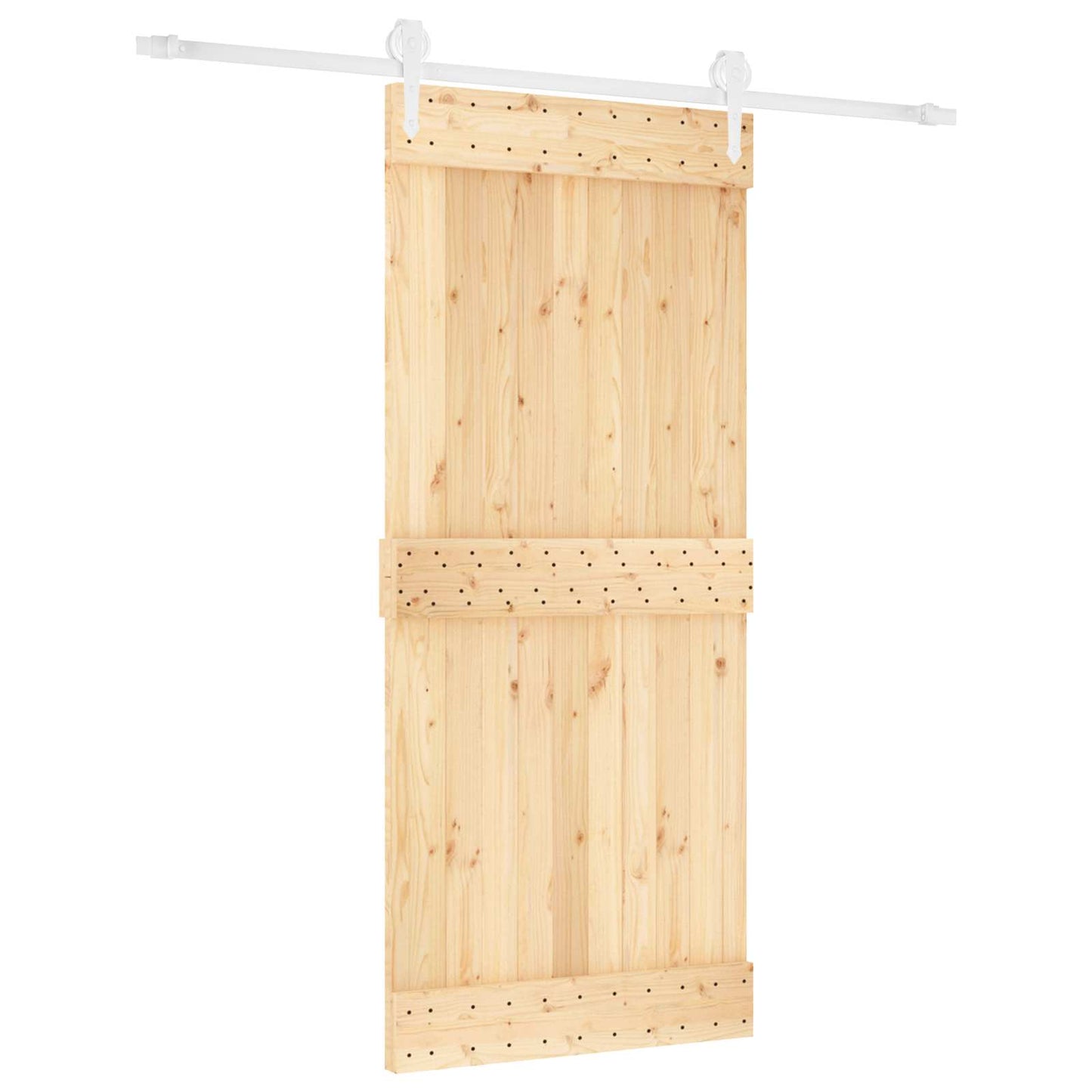 vidaXL Συρόμενη Πόρτα 90 x 210 cm Συμπαγές Ξύλο Πεύκου (Ακατέργαστο)