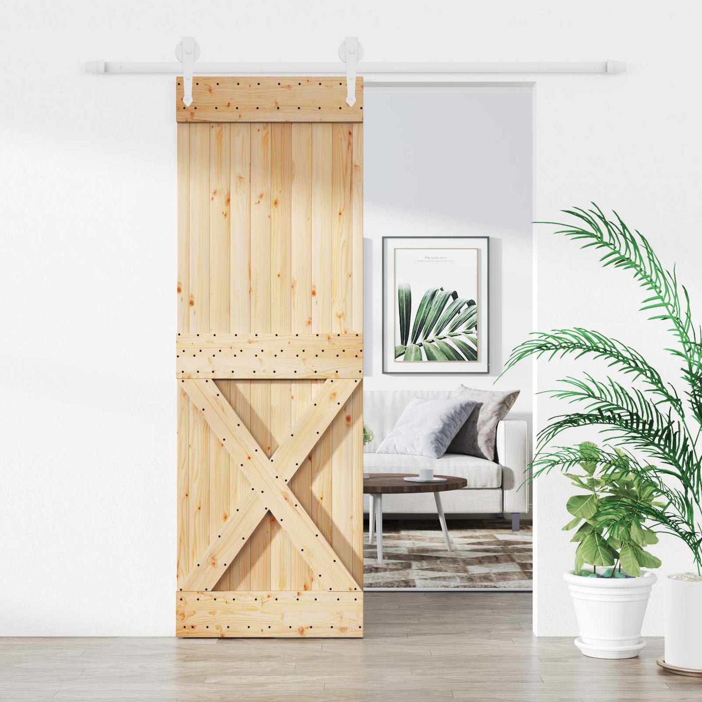 vidaXL Συρόμενη Πόρτα 70 x 210 cm Συμπαγές Ξύλο Πεύκου (Ακατέργαστο)