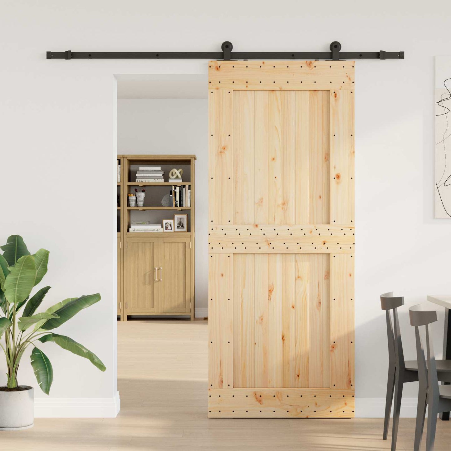 vidaXL Συρόμενη Πόρτα NARVIK Φυσικό και Μαύρο 95 x 210 εκ (213,5 εκ)