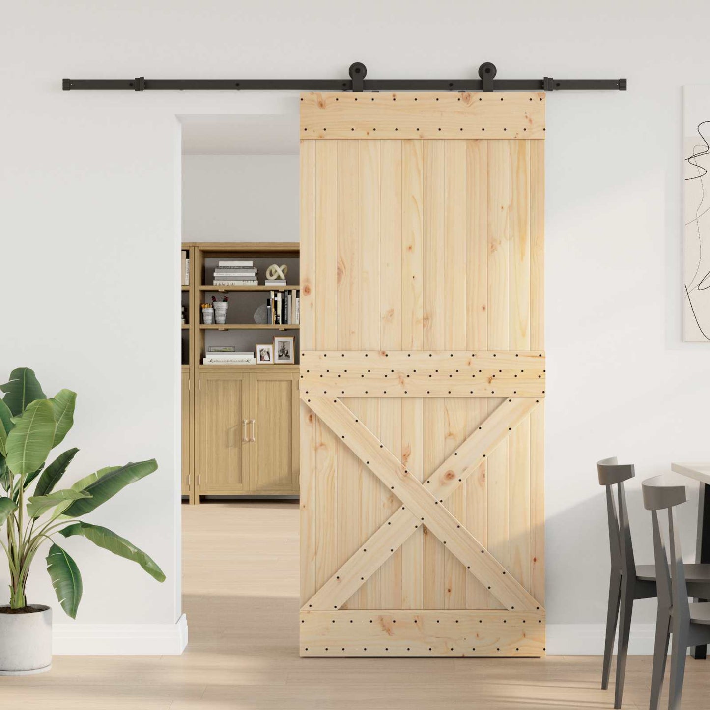 vidaXL Συρόμενη Πόρτα NARVIK Φυσικό και Μαύρο 100 x 210 εκ (213,5 εκ)