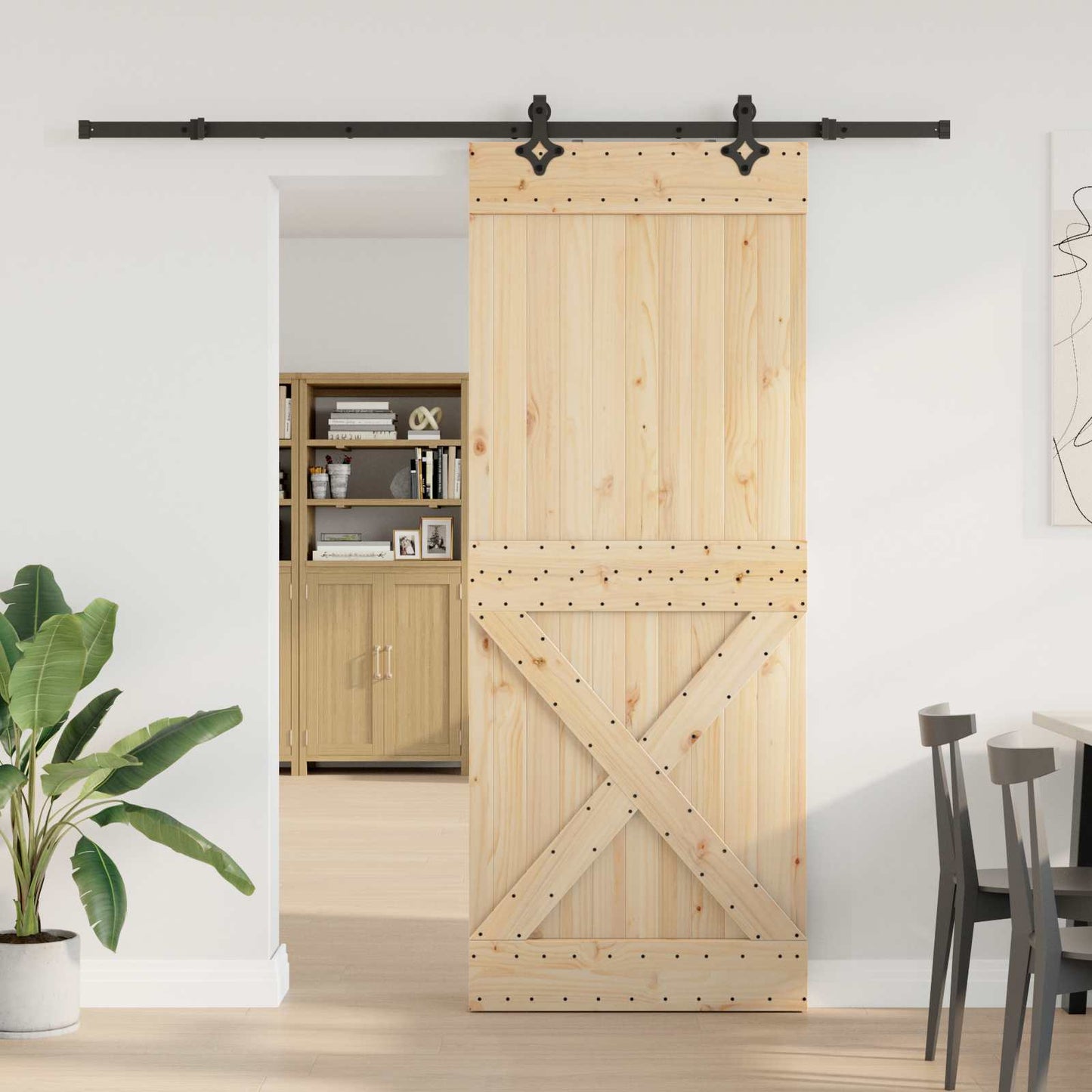 vidaXL Συρόμενη Πόρτα NARVIK Φυσικό και Μαύρο 90 x 210 εκ (213,5 εκ)