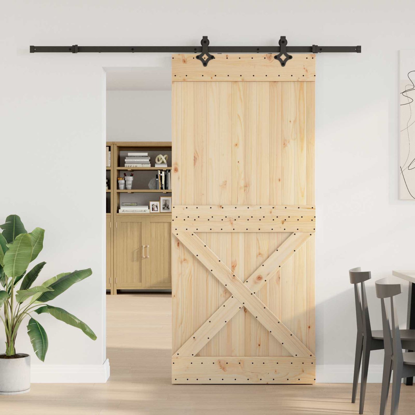 vidaXL Συρόμενη Πόρτα NARVIK Φυσικό και Μαύρο 100 x 210 εκ (213,5 εκ)