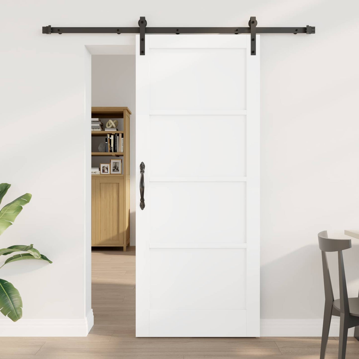 vidaXL Συρόμενη Πόρτα 83 x 202 εκ. Μασίφ Ξύλο Πεύκου Λευκό και Μαύρο