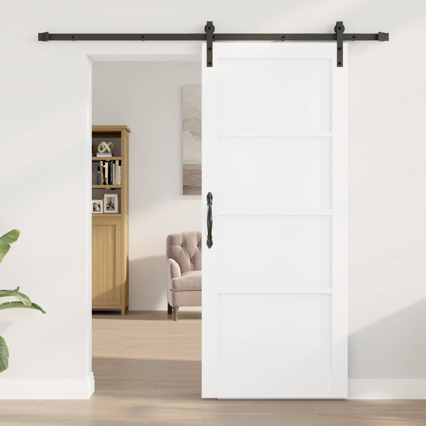 vidaXL Συρόμενη Πόρτα 83 x 202 εκ. Μασίφ Ξύλο Πεύκου Λευκό και Μαύρο