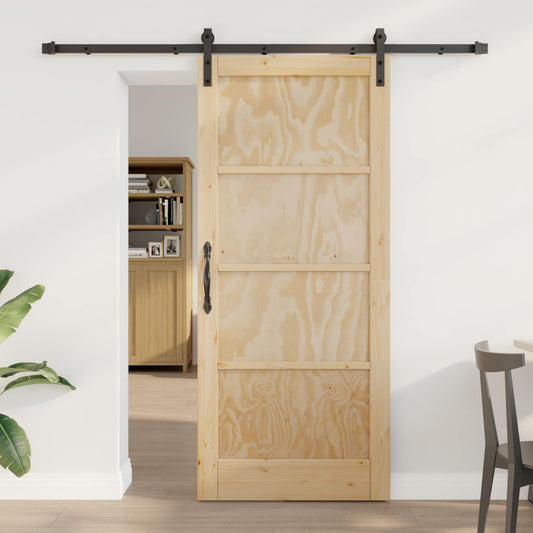 vidaXL Συρόμενη Πόρτα 86 x 198,5 cm Μασίφ Ξύλο Πεύκου Φυσικό και Μαύρο