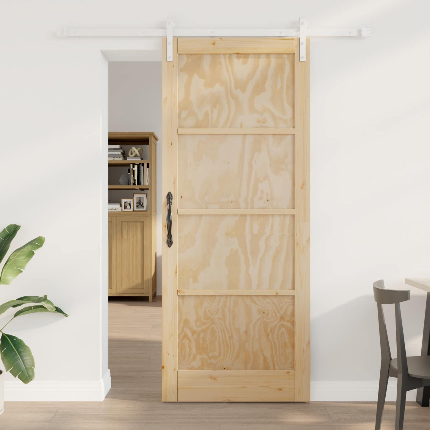 vidaXL Συρόμενη Πόρτα 86 x 211 cm Μασίφ Ξύλο Πεύκου Φυσικό και Λευκό