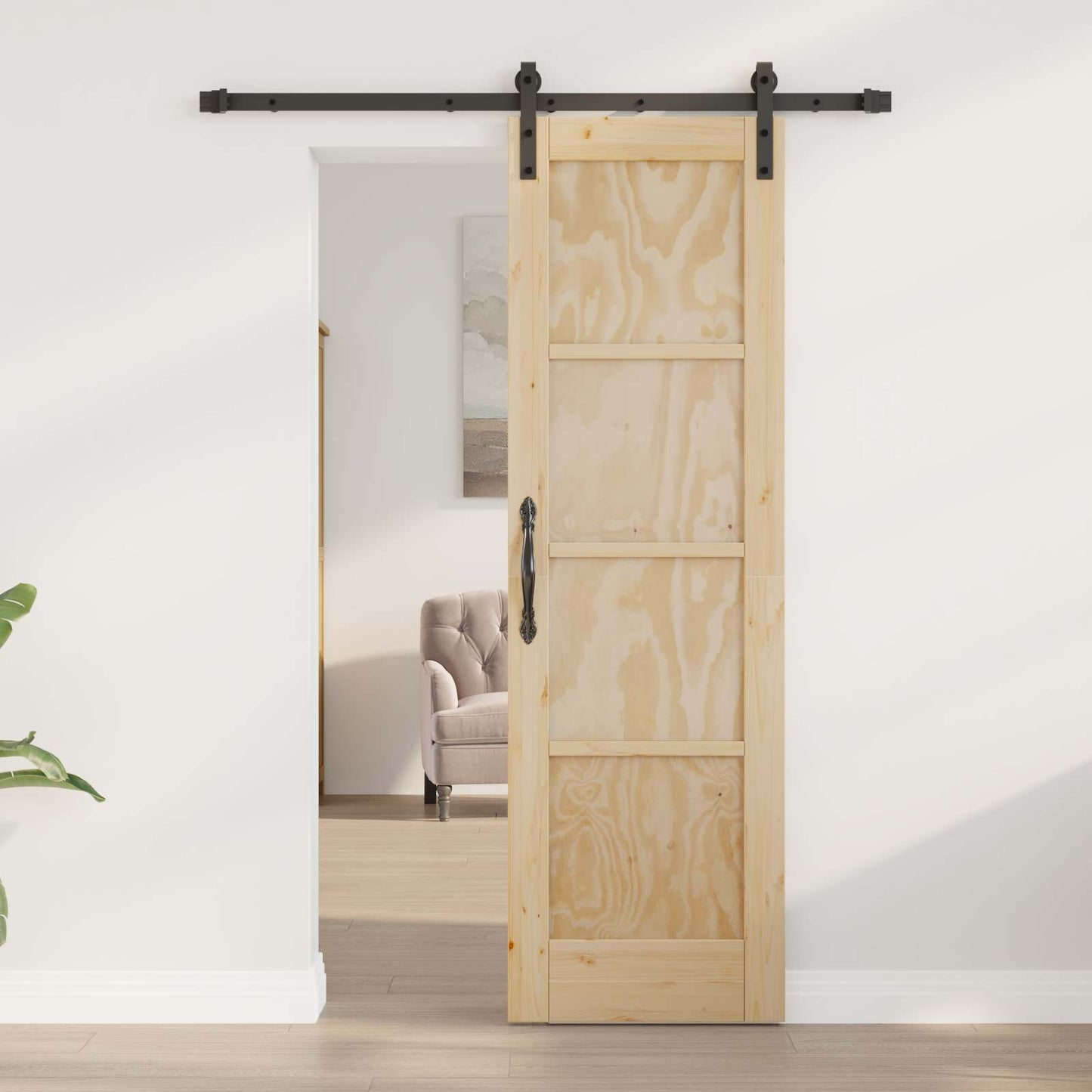 vidaXL Συρόμενη Πόρτα Φυσικό 61 x 198,5 εκ. Μασίφ Ξύλο Πεύκου