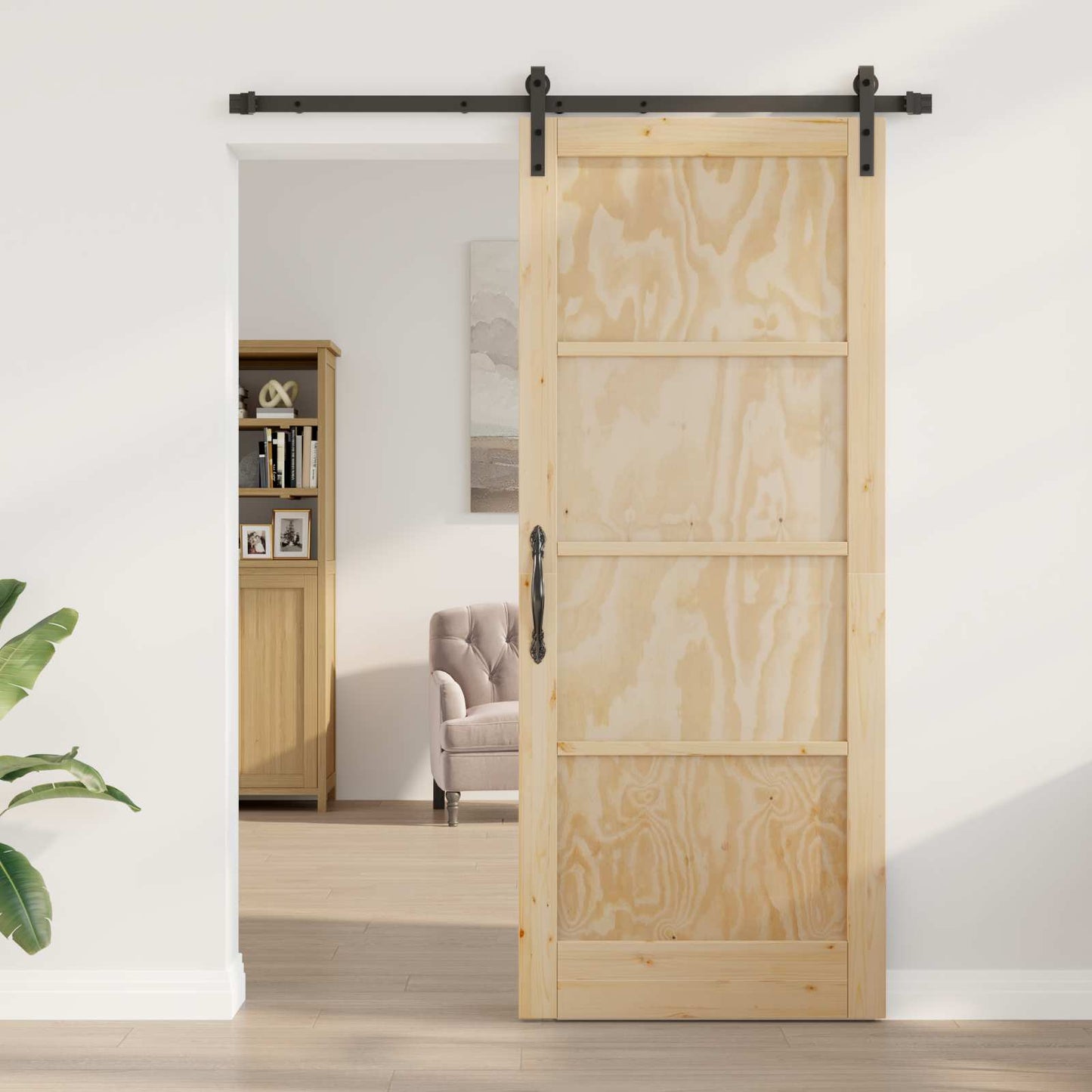 vidaXL Συρόμενη Πόρτα Φυσικό 86 x 211 cm Μασίφ Ξύλο Πεύκου
