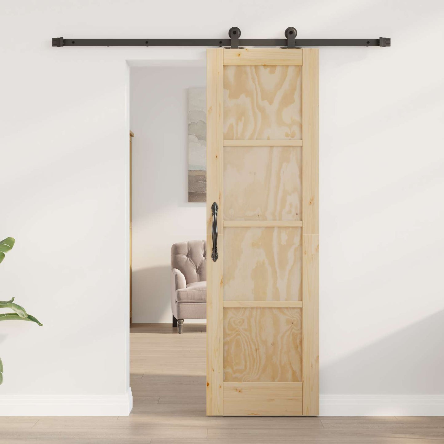 vidaXL Συρόμενη Πόρτα Φυσικό και Μαύρο 61 x 198,5 εκ.