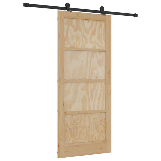vidaXL Συρόμενη Πόρτα Φυσικό και Μαύρο 86 x 198,5 cm Μασίφ Ξύλο Πεύκου