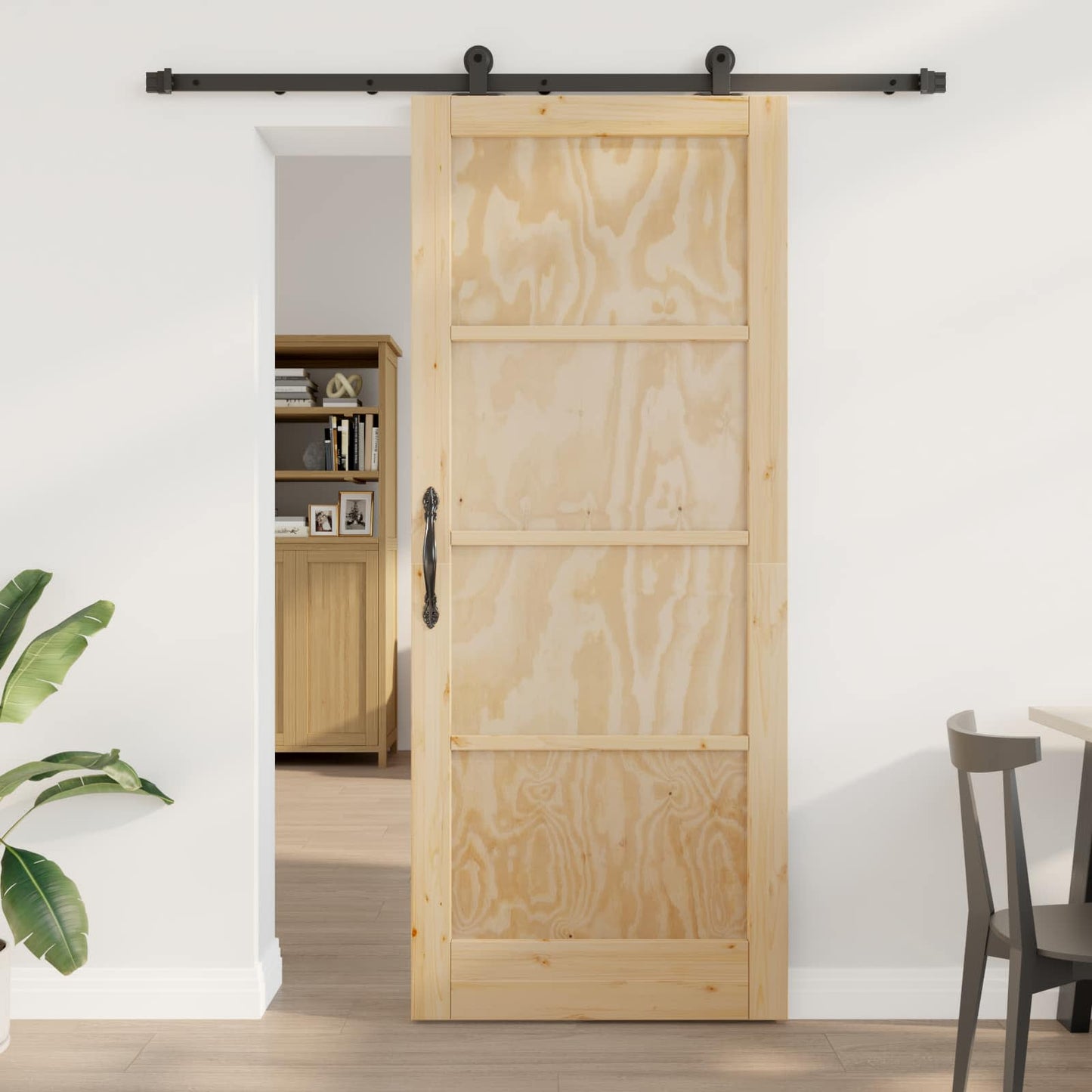 vidaXL Συρόμενη Πόρτα Φυσικό και Μαύρο 86 x 211 cm Μασίφ Ξύλο Πεύκου