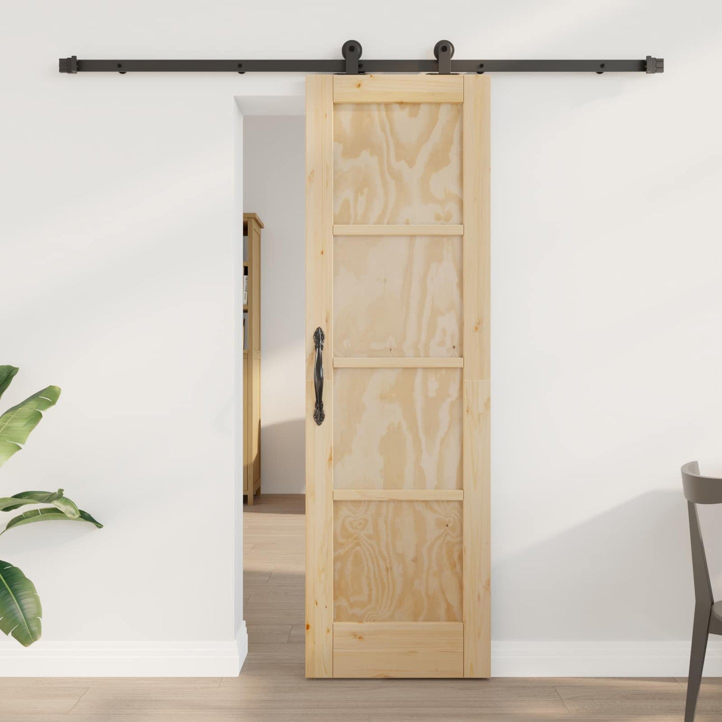 vidaXL Συρόμενη Πόρτα Φυσικό και Μαύρο 61 x 198,5 εκ.