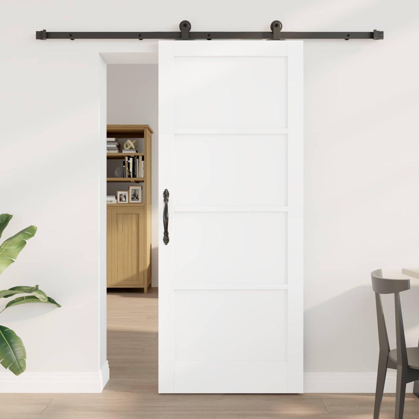 vidaXL Συρόμενη Πόρτα Λευκό και Μαύρο 83 x 202 εκ. Μασίφ Ξύλο Πεύκου