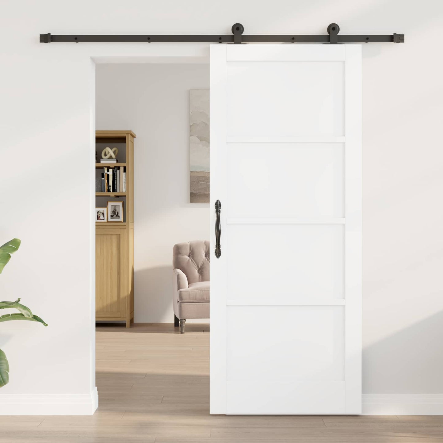 vidaXL Συρόμενη Πόρτα Λευκό και Μαύρο 83 x 202 εκ. Μασίφ Ξύλο Πεύκου