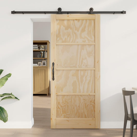 vidaXL Συρόμενη Πόρτα Φυσικό και Μαύρο 86 x 198,5 cm Μασίφ Ξύλο Πεύκου