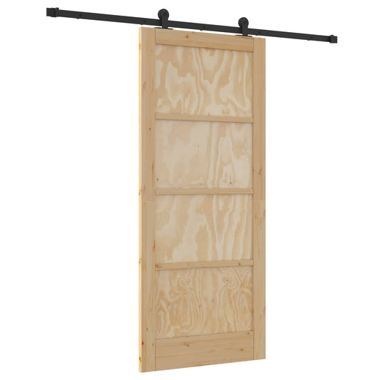 vidaXL Συρόμενη Πόρτα Φυσικό και Μαύρο 86 x 198,5 cm Μασίφ Ξύλο Πεύκου