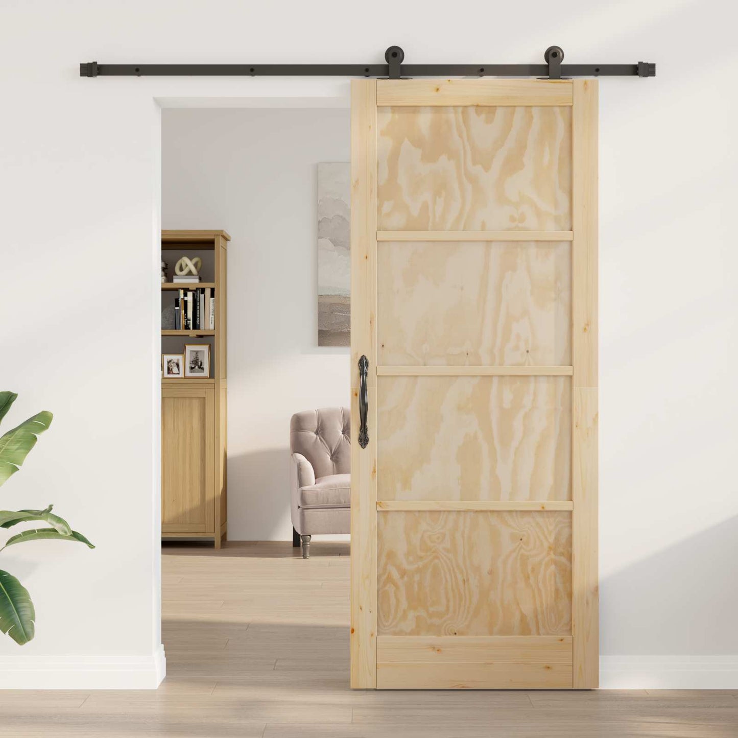 vidaXL Συρόμενη Πόρτα Φυσικό και Μαύρο 86 x 211 cm Μασίφ Ξύλο Πεύκου