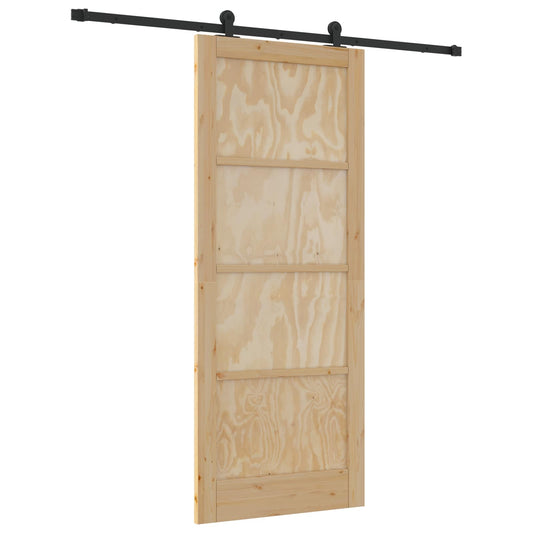 vidaXL Συρόμενη Πόρτα Φυσικό και Μαύρο 86 x 211 cm Μασίφ Ξύλο Πεύκου
