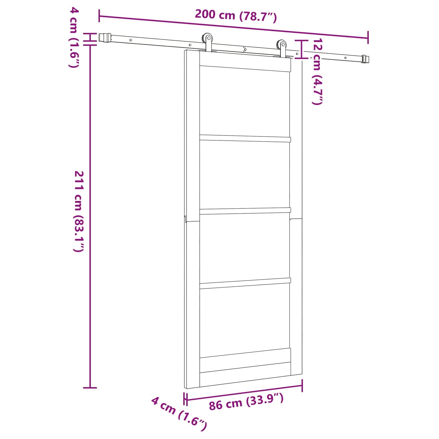 vidaXL Συρόμενη Πόρτα Φυσικό και Μαύρο 86 x 211 cm Μασίφ Ξύλο Πεύκου