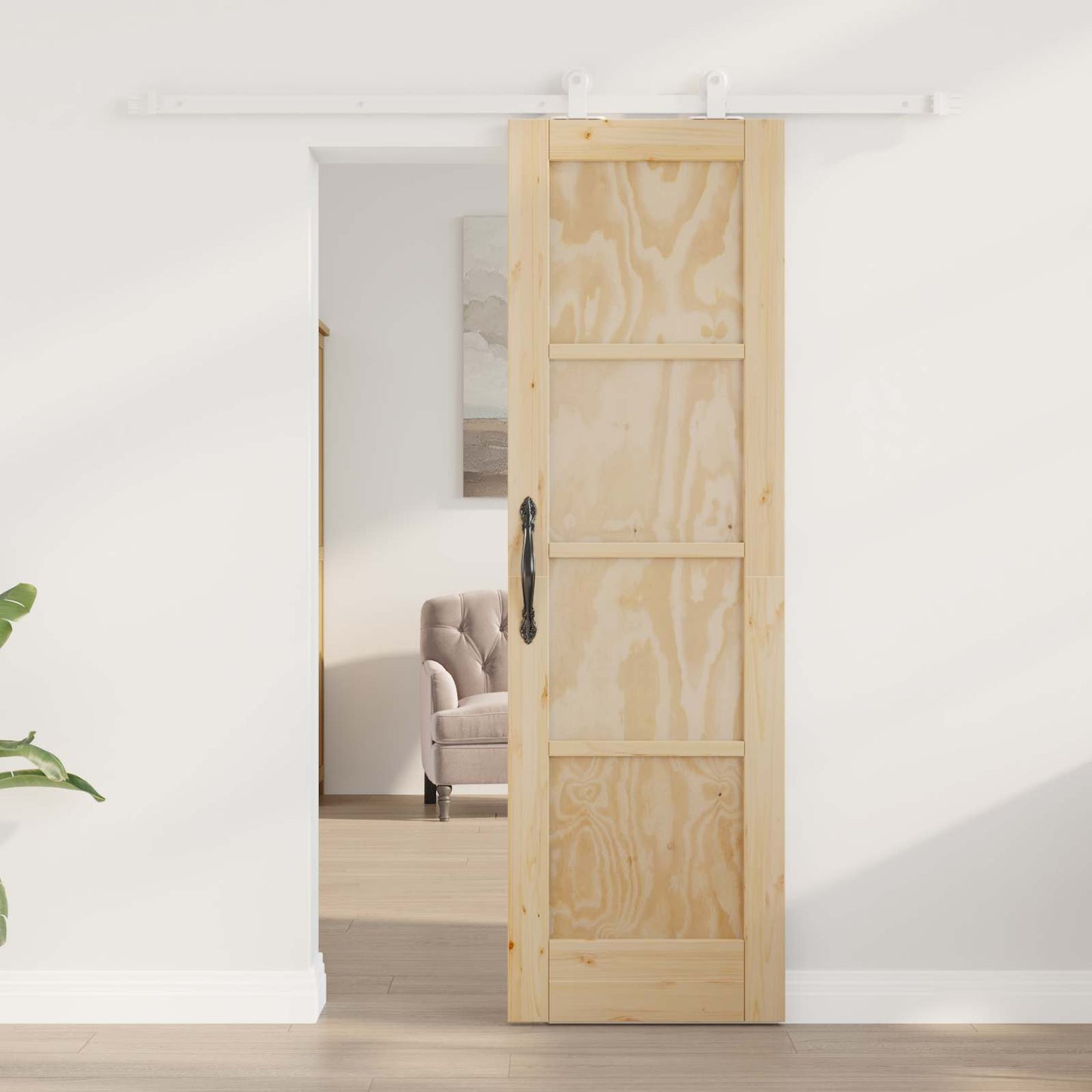 vidaXL Συρόμενη Πόρτα Φυσικό και Λευκό 61 x 198,5 εκ.