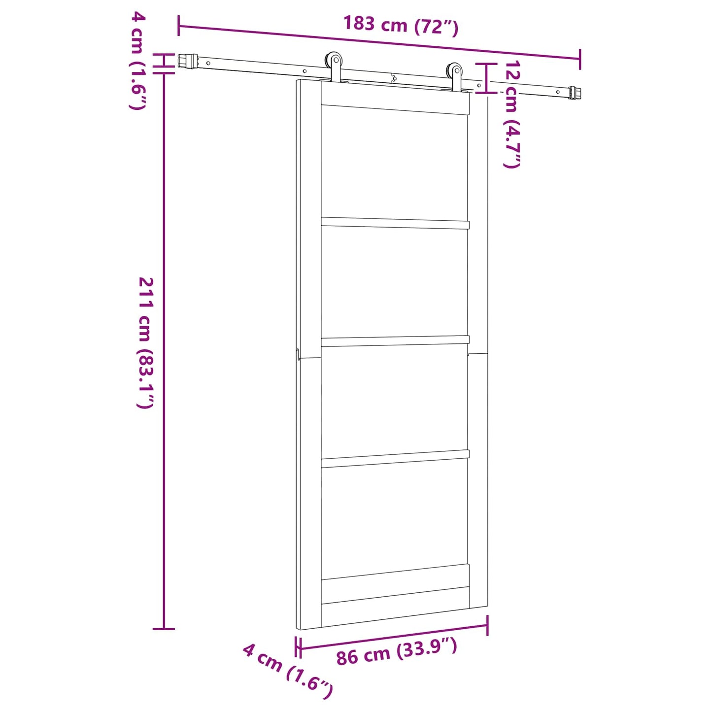 vidaXL Συρόμενη Πόρτα Φυσικό και Λευκό 86 x 211 cm Μασίφ Ξύλο Πεύκου