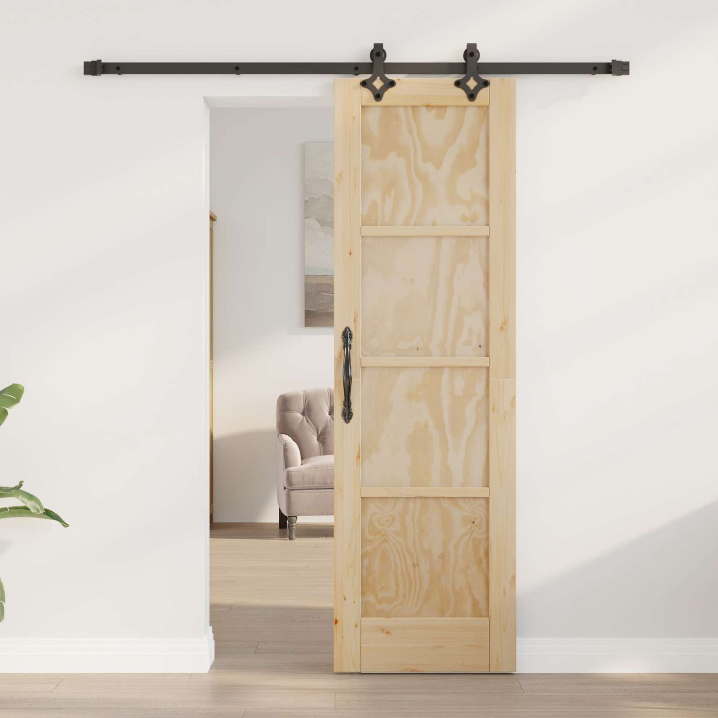 vidaXL Συρόμενη Πόρτα Φυσικό και Μαύρο 61 x 198,5 εκ.