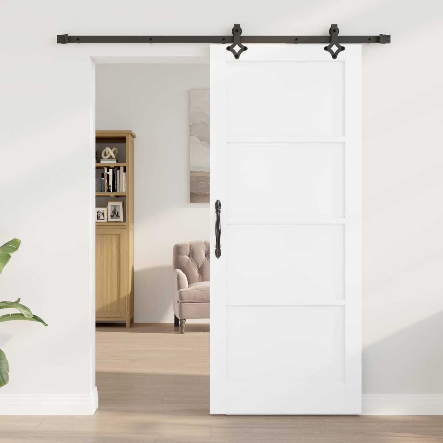 vidaXL Συρόμενη Πόρτα Λευκό και Μαύρο 83 x 202 εκ. Μασίφ Ξύλο Πεύκου