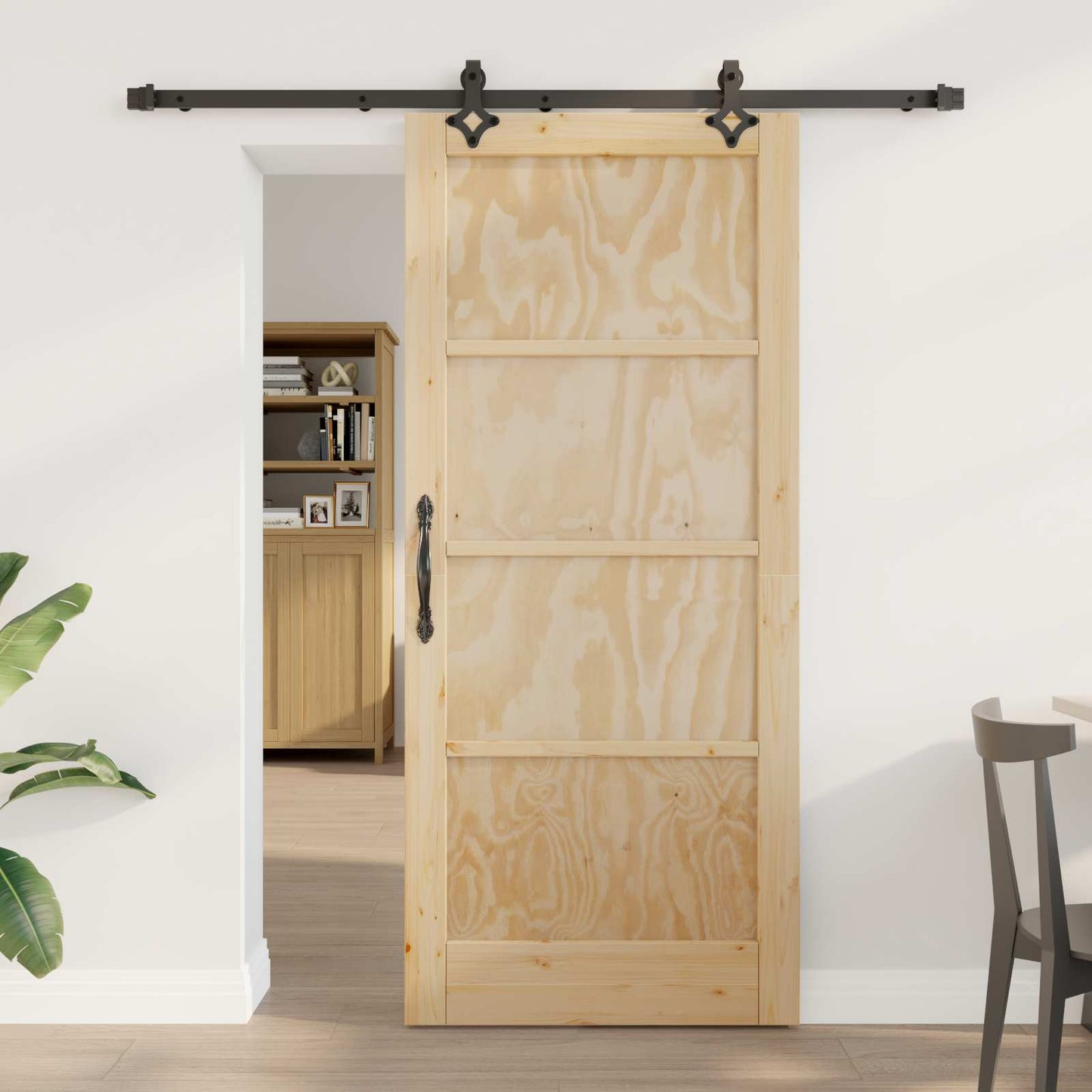 vidaXL Συρόμενη Πόρτα Φυσικό και Μαύρο 86 x 198,5 cm Μασίφ Ξύλο Πεύκου