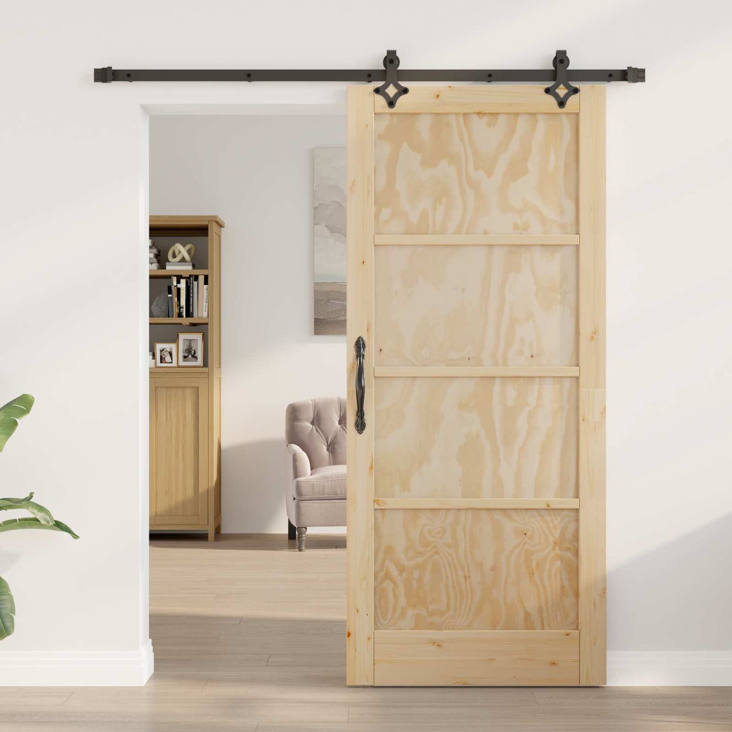 vidaXL Συρόμενη Πόρτα Φυσικό και Μαύρο 86 x 198,5 cm Μασίφ Ξύλο Πεύκου