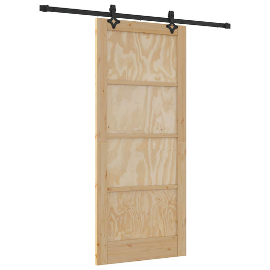 vidaXL Συρόμενη Πόρτα Φυσικό και Μαύρο 86 x 198,5 cm Μασίφ Ξύλο Πεύκου