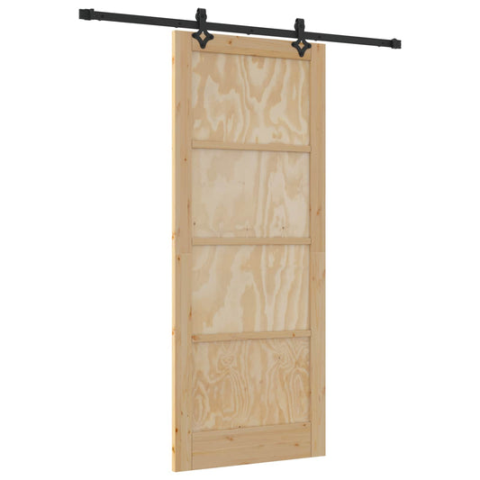 vidaXL Συρόμενη Πόρτα Φυσικό και Μαύρο 86 x 211 cm Μασίφ Ξύλο Πεύκου