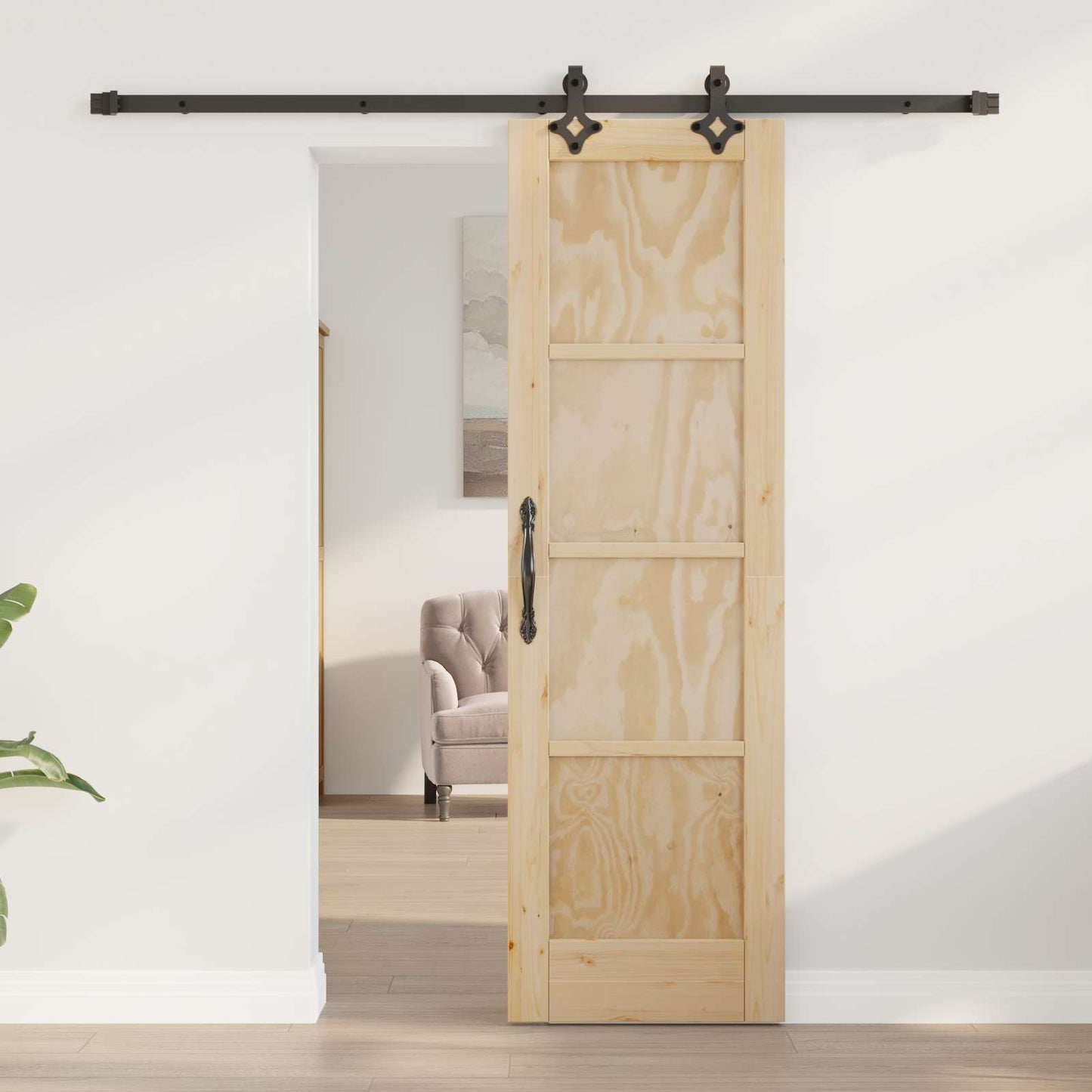 vidaXL Συρόμενη Πόρτα Φυσικό και Μαύρο 61 x 198,5 εκ.